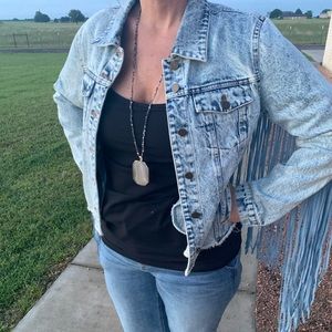 Denim jacket with fringe on back!